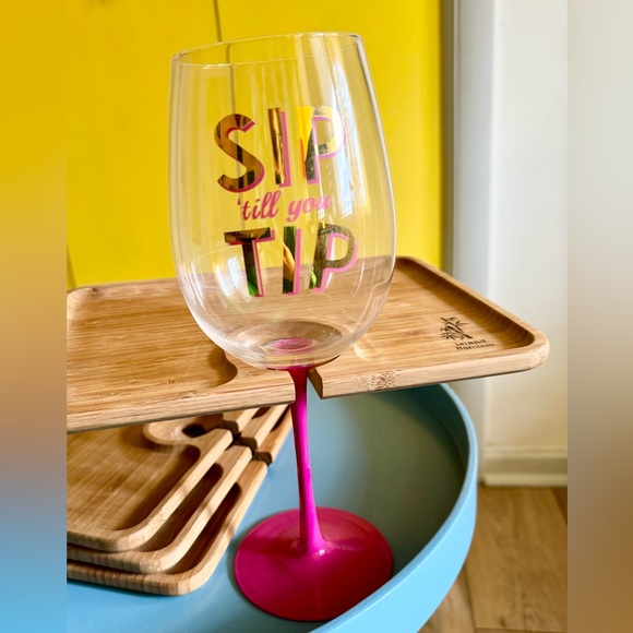 NWOT Bamboo Hors d'oeuvres Plate with Wine Glass Holder: Set 4 - Picture 5 of 13